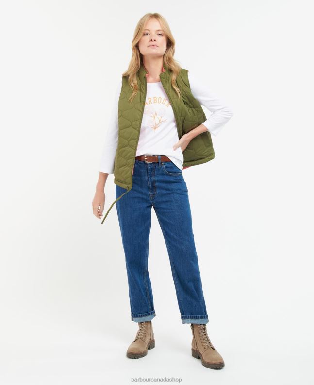 Barbour Clothing Women Olive Tree/Pink Punch Reversible Apia Gilet 2BB2F1566