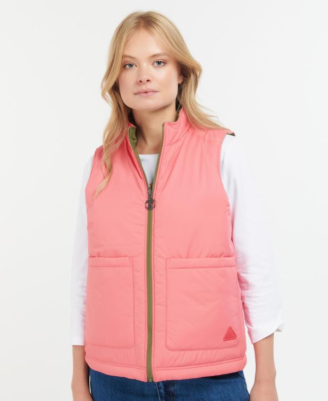 Barbour Clothing Women Olive Tree/Pink Punch Reversible Apia Gilet 2BB2F1566