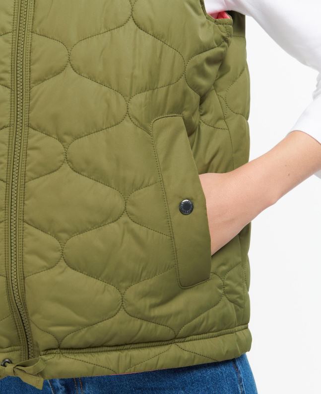 Barbour Clothing Women Olive Tree/Pink Punch Reversible Apia Gilet 2BB2F1566