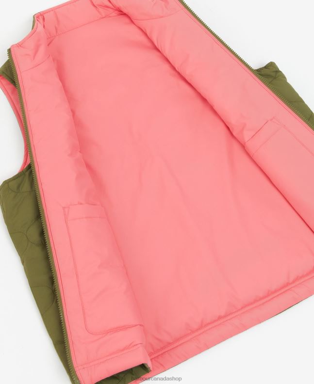 Barbour Clothing Women Olive Tree/Pink Punch Reversible Apia Gilet 2BB2F1566