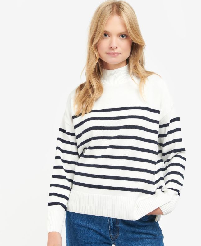 Barbour Clothing Women Ecru Stripe Pearl Knitted Jumper 2BB2F1933