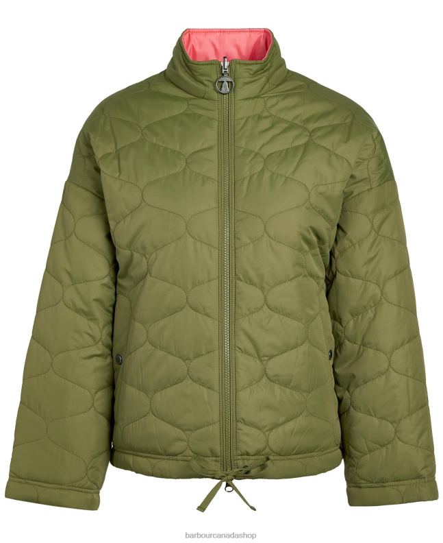 Barbour Clothing Women Olive Tree/Pink Punch Reversible Apia Quilted Jacket 2BB2F1474