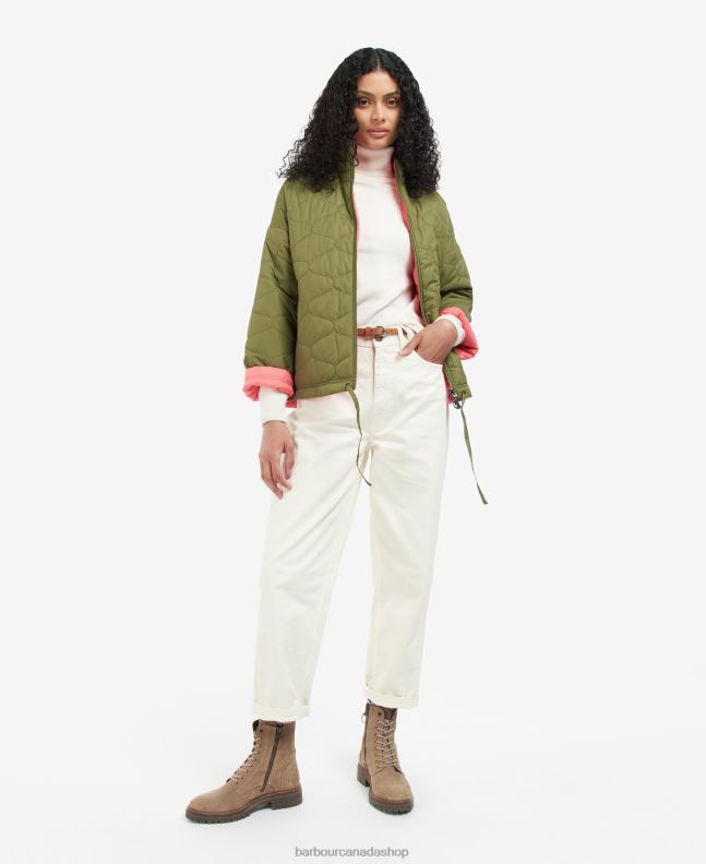 Barbour Clothing Women Olive Tree/Pink Punch Reversible Apia Quilted Jacket 2BB2F1474