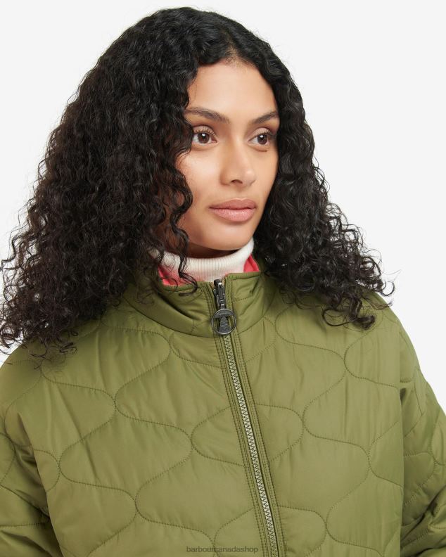 Barbour Clothing Women Olive Tree/Pink Punch Reversible Apia Quilted Jacket 2BB2F1474