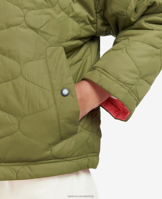 Barbour Clothing Women Olive Tree/Pink Punch Reversible Apia Quilted Jacket 2BB2F1474