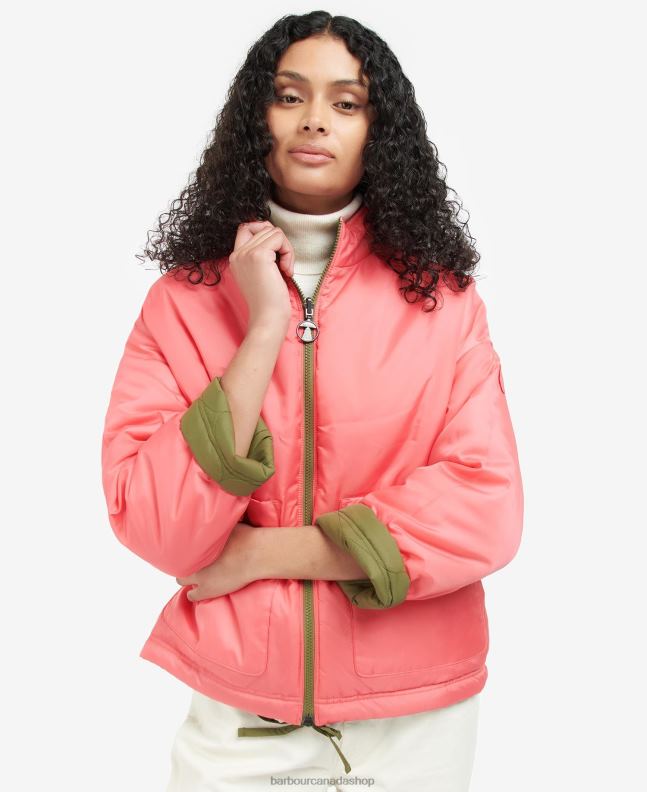 Barbour Clothing Women Olive Tree/Pink Punch Reversible Apia Quilted Jacket 2BB2F1474