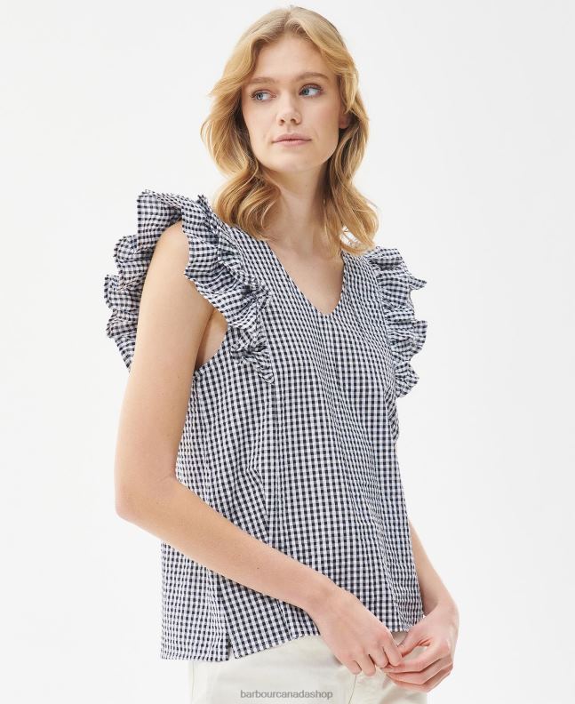 Barbour Clothing Women Navy Check Thistle Top 2BB2F1628