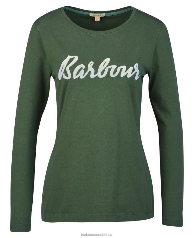 Barbour Clothing Women Olive/White Otterburn Long-Sleeve T-shirt 2BB2F1749