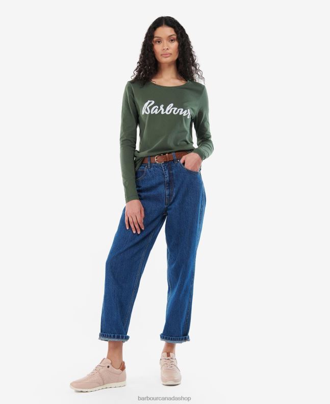 Barbour Clothing Women Olive/White Otterburn Long-Sleeve T-shirt 2BB2F1749