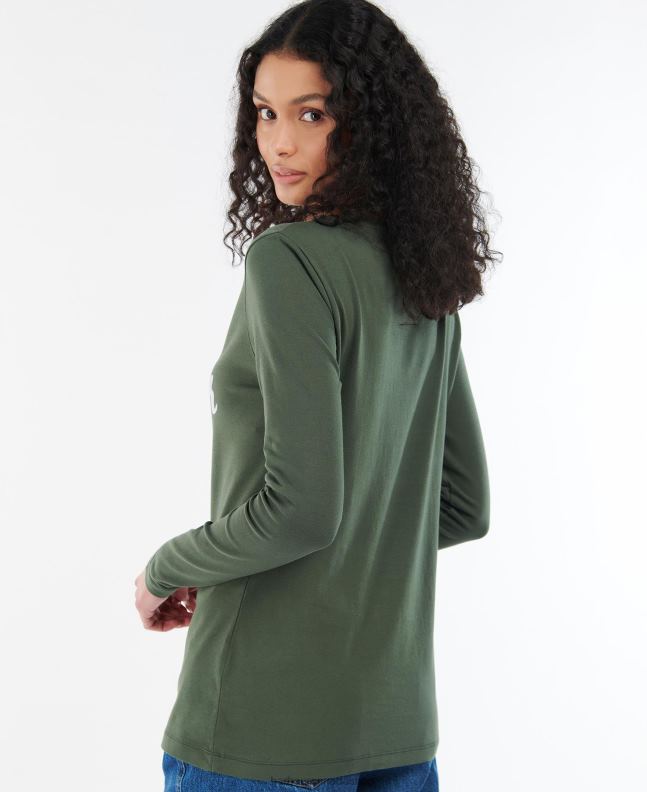 Barbour Clothing Women Olive/White Otterburn Long-Sleeve T-shirt 2BB2F1749
