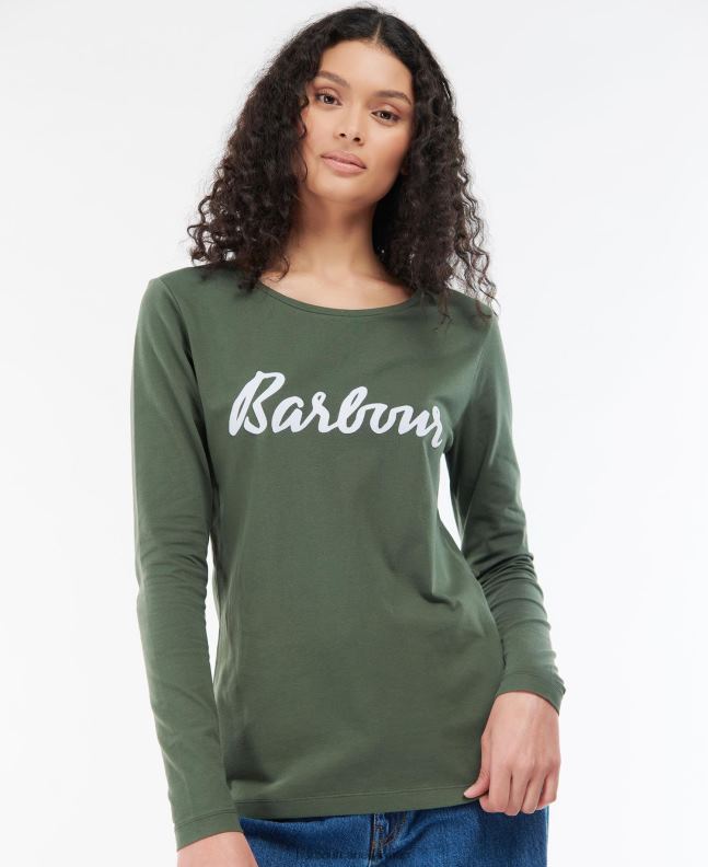 Barbour Clothing Women Olive/White Otterburn Long-Sleeve T-shirt 2BB2F1749