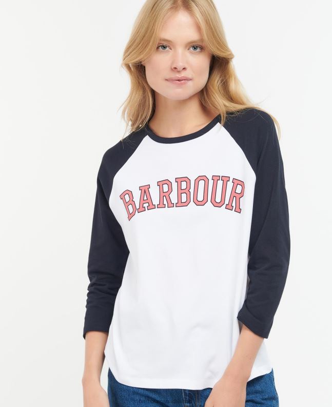 Barbour Clothing Women White/Pink Punch Northumberland T-Shirt 2BB2F1663