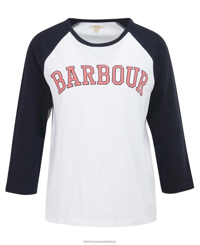 Barbour Clothing Women White/Pink Punch Northumberland T-Shirt 2BB2F1663