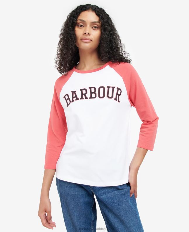 Barbour Clothing Women White/Pink Punch Northumberland T-Shirt 2BB2F1733