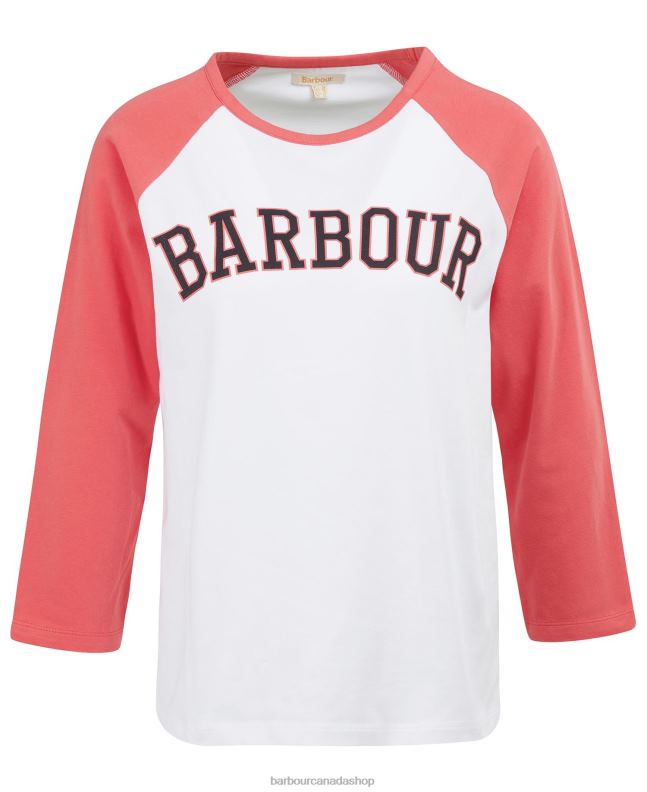 Barbour Clothing Women White/Pink Punch Northumberland T-Shirt 2BB2F1733