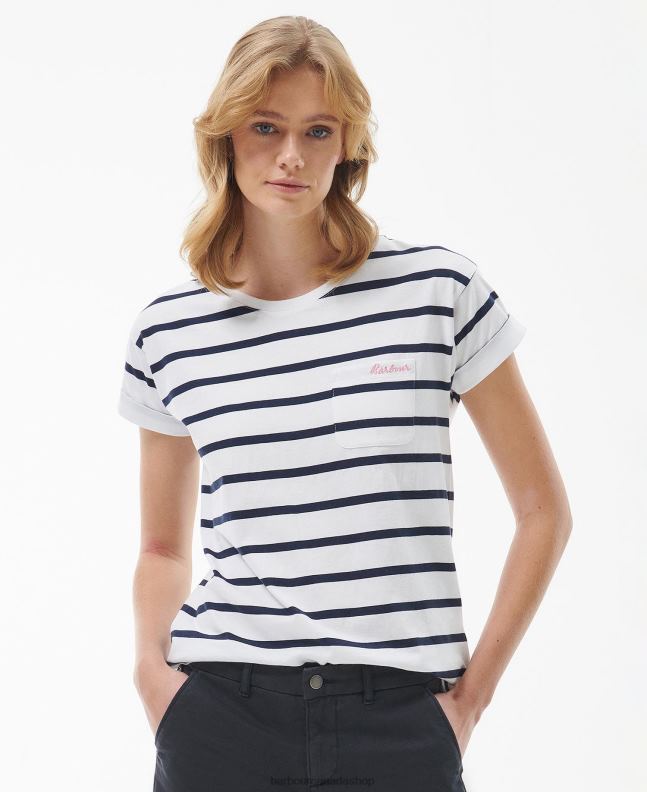 Barbour Clothing Women White/hibiscus Otterburn Stripe T-Shirt 2BB2F1646