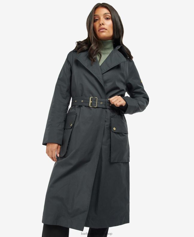 Barbour Clothing Women Black/Northumberland Check Powerbuilt Waterproof Trench Coat 2BB2F1538