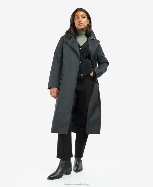Barbour Clothing Women Black/Northumberland Check Powerbuilt Waterproof Trench Coat 2BB2F1538