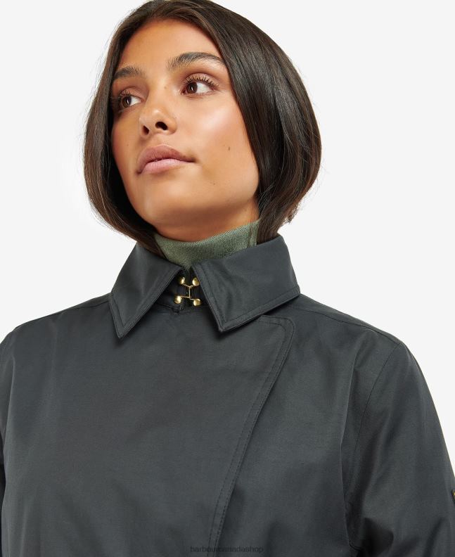 Barbour Clothing Women Black/Northumberland Check Powerbuilt Waterproof Trench Coat 2BB2F1538