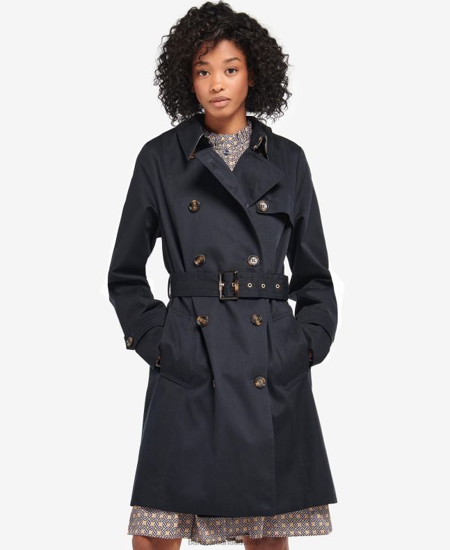 Barbour Clothing Women Dark Navy/Ancient Poplar Short Greta Showerproof Trench Coat 2BB2F1528