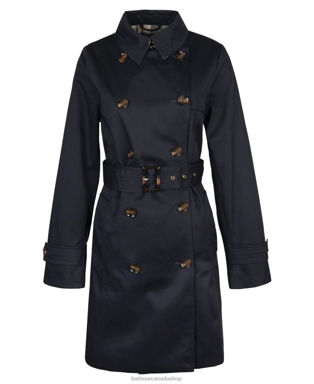 Barbour Clothing Women Dark Navy/Ancient Poplar Short Greta Showerproof Trench Coat 2BB2F1528