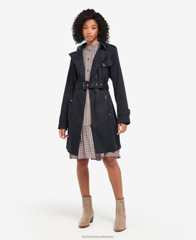 Barbour Clothing Women Dark Navy/Ancient Poplar Short Greta Showerproof Trench Coat 2BB2F1528