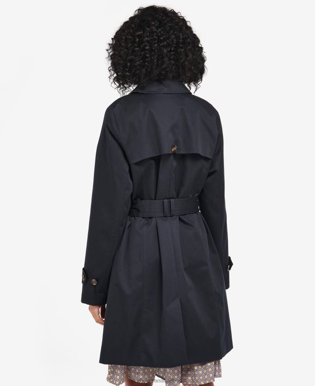 Barbour Clothing Women Dark Navy/Ancient Poplar Short Greta Showerproof Trench Coat 2BB2F1528
