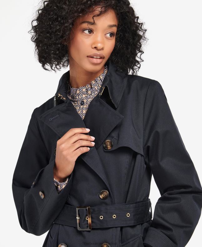 Barbour Clothing Women Dark Navy/Ancient Poplar Short Greta Showerproof Trench Coat 2BB2F1528
