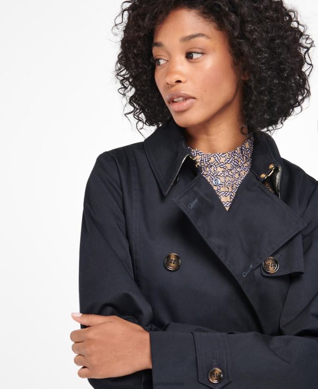 Barbour Clothing Women Dark Navy/Ancient Poplar Short Greta Showerproof Trench Coat 2BB2F1528