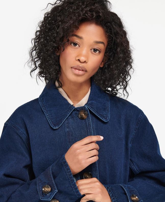 Barbour Clothing Women Dark Wash Denim Somerland Casual Trench Coat 2BB2F1527
