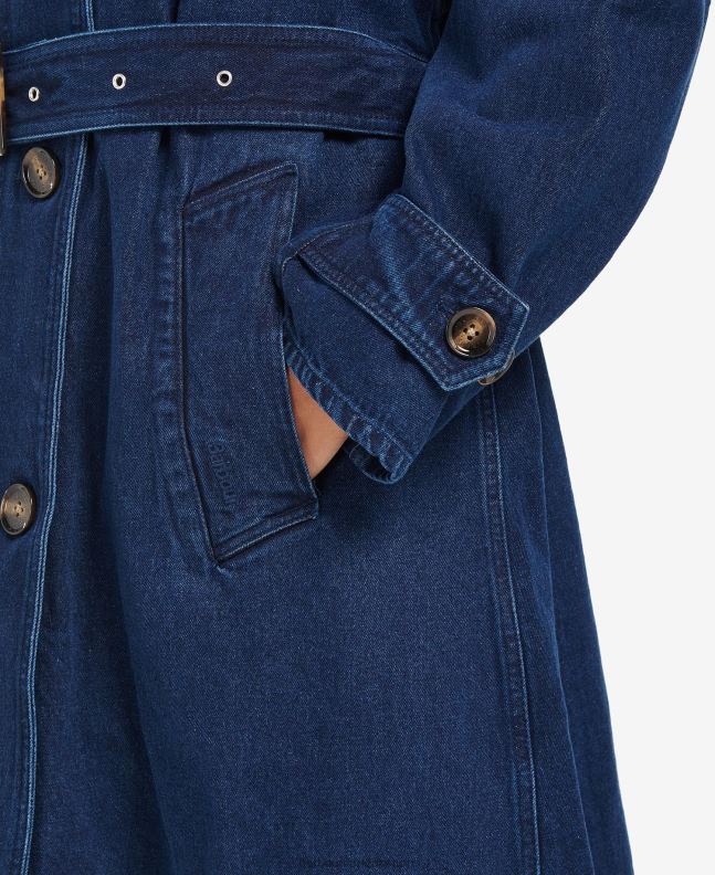 Barbour Clothing Women Dark Wash Denim Somerland Casual Trench Coat 2BB2F1527