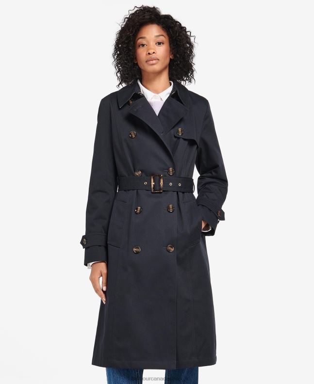 Barbour Clothing Women Midnight/Rosewood Tartan Greta Showerproof Trench Coat 2BB2F1531
