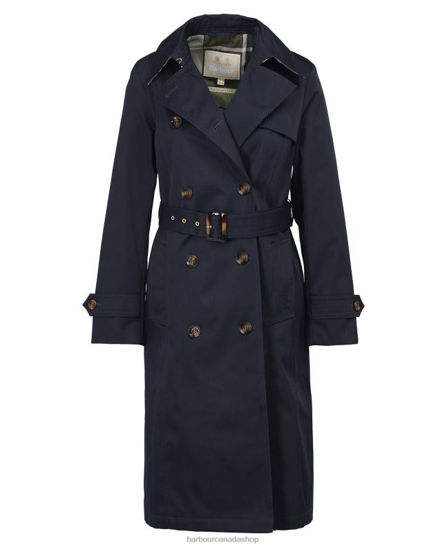 Barbour Clothing Women Midnight/Rosewood Tartan Greta Showerproof Trench Coat 2BB2F1531