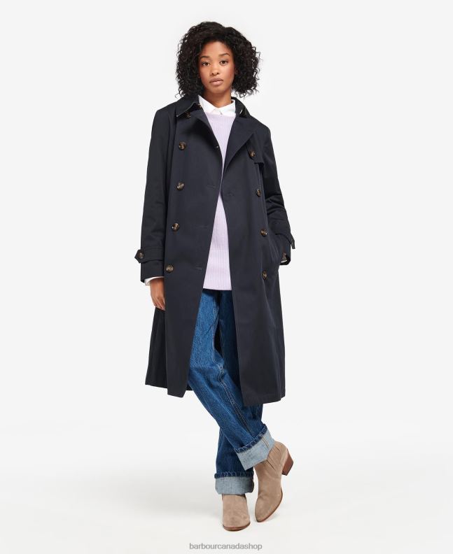 Barbour Clothing Women Midnight/Rosewood Tartan Greta Showerproof Trench Coat 2BB2F1531