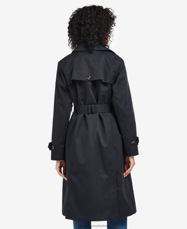Barbour Clothing Women Midnight/Rosewood Tartan Greta Showerproof Trench Coat 2BB2F1531