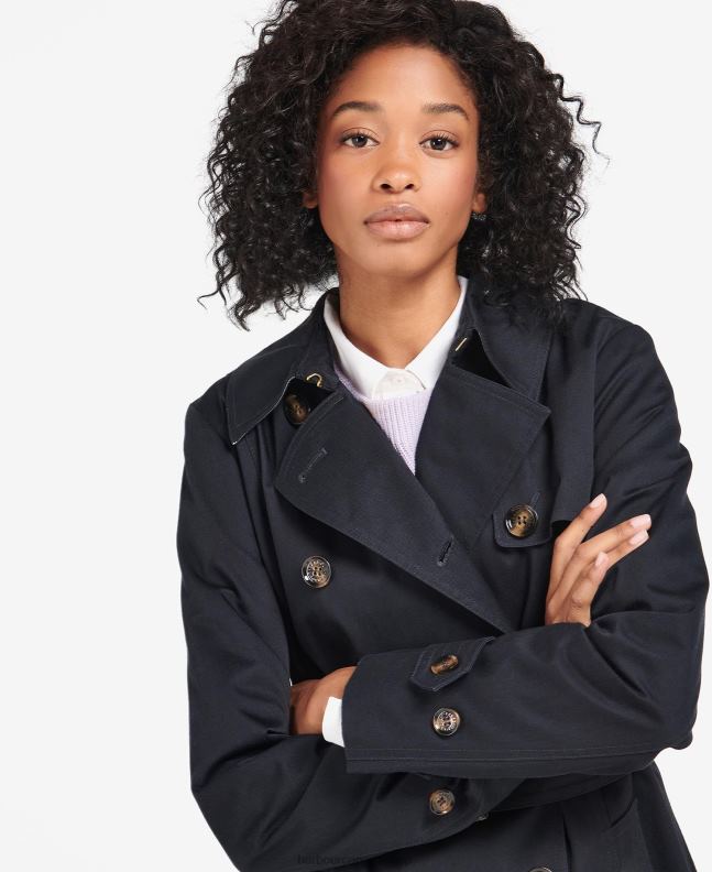 Barbour Clothing Women Midnight/Rosewood Tartan Greta Showerproof Trench Coat 2BB2F1531