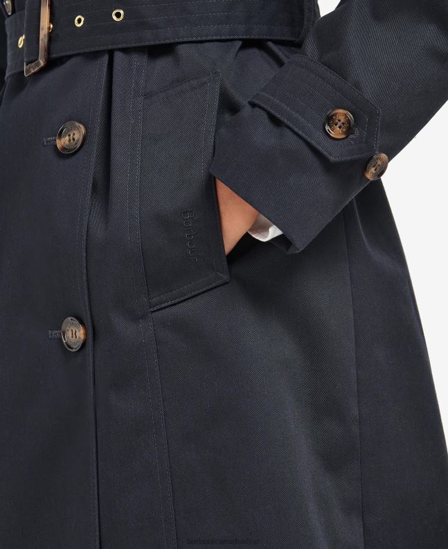 Barbour Clothing Women Midnight/Rosewood Tartan Greta Showerproof Trench Coat 2BB2F1531