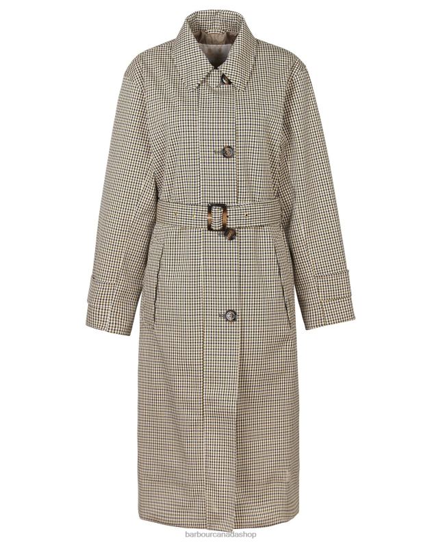 Barbour Clothing Women Poplar Green Micro Check Somerland Check Trench Coat 2BB2F1525