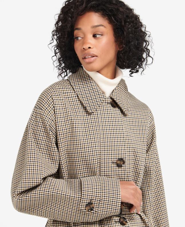 Barbour Clothing Women Poplar Green Micro Check Somerland Check Trench Coat 2BB2F1525