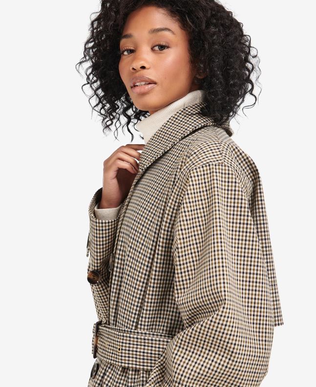 Barbour Clothing Women Poplar Green Micro Check Somerland Check Trench Coat 2BB2F1525