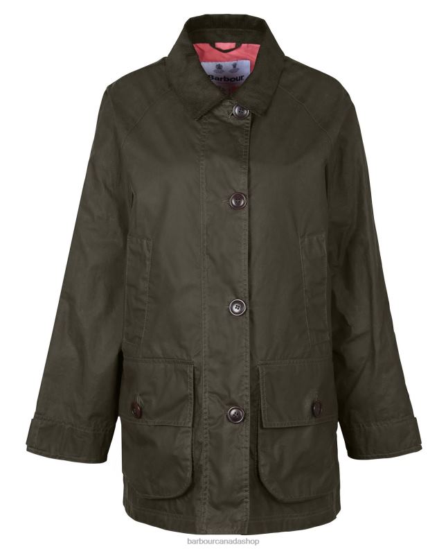 Barbour Clothing Women Archive Olive/Pink Punch Salt Waxed Jacket 2BB2F1379