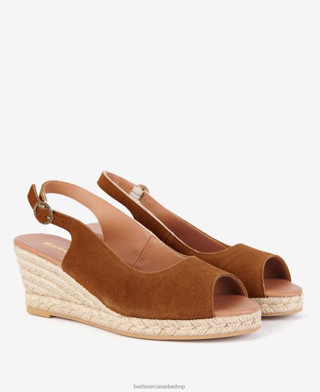 Barbour Footwear Women Cognac Nadia Peep-Toe Espadrille Wedges 2BB2F2093