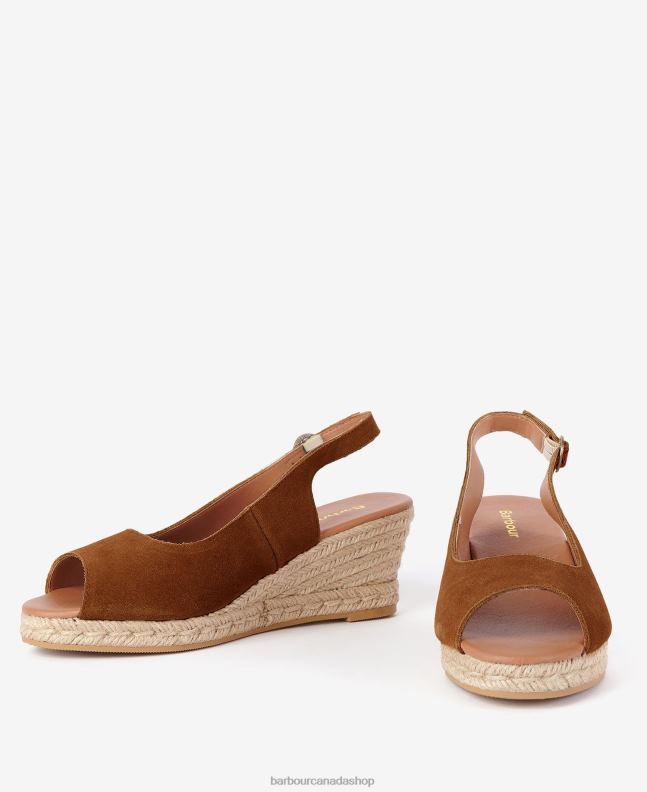 Barbour Footwear Women Cognac Nadia Peep-Toe Espadrille Wedges 2BB2F2093