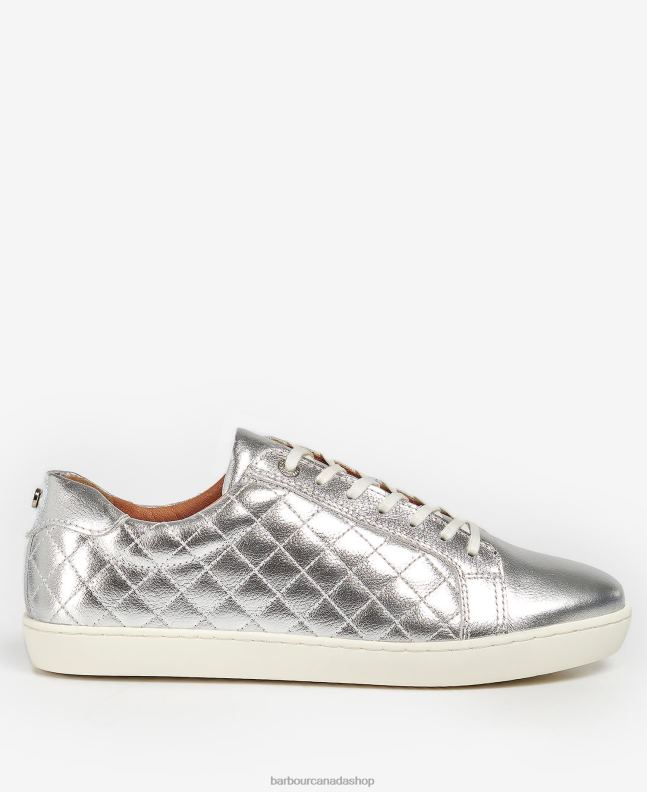 Barbour Footwear Women Silver Metallic Leather Cosmo Trainers 2BB2F2131